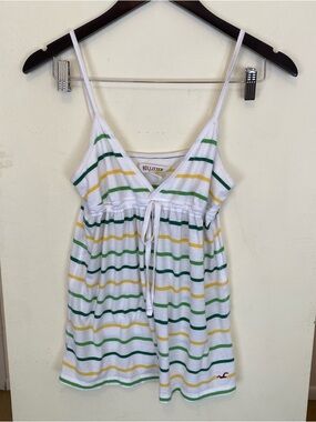 Vintage Y2K Hollister Green Yellow Stripe Babydoll Tank Top Womens Size Medium